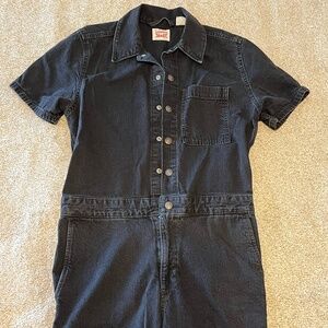 NWOT Levi's Black Denim Frayed-Bottom Short-Sleeve Jumpsuit